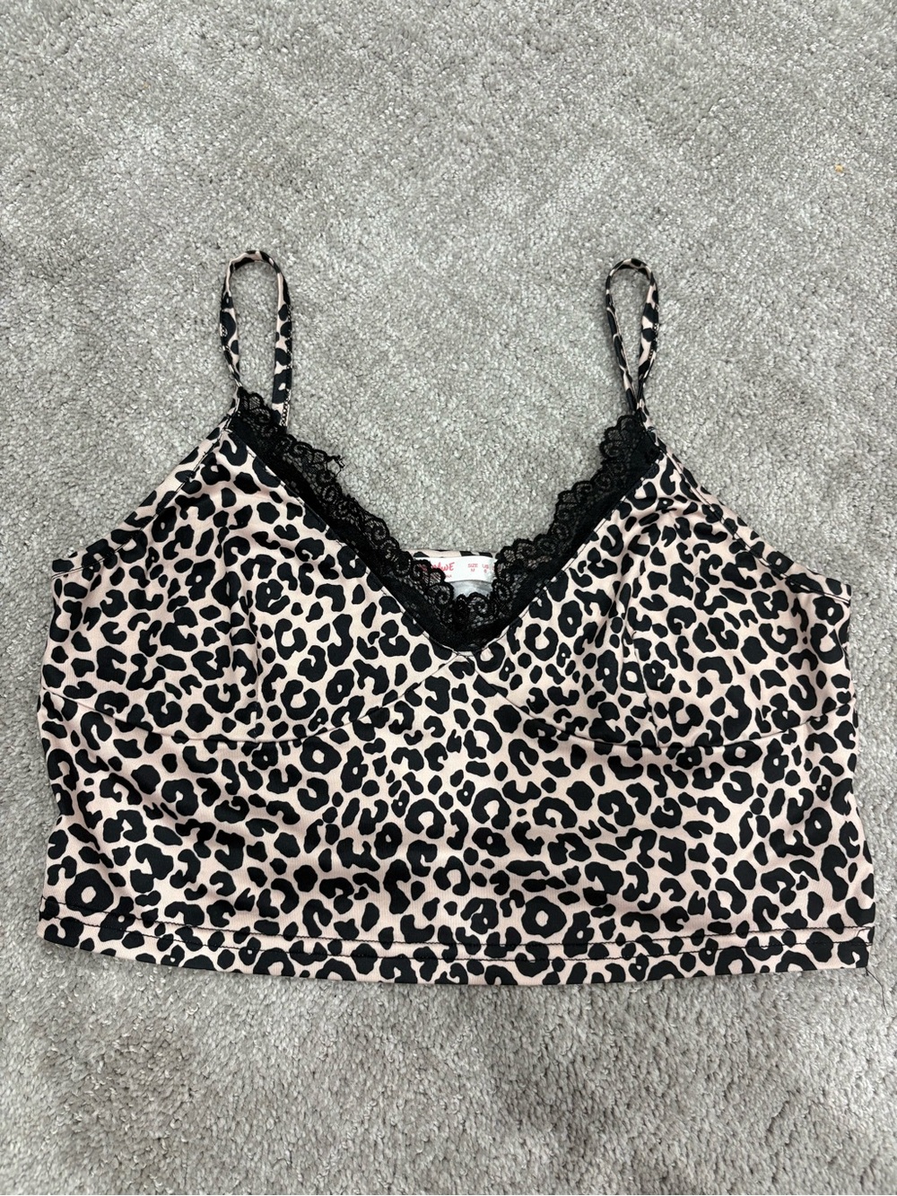 ROMWE Black & Beige Leopard Lace Trim Cami - Picture 1 of 3